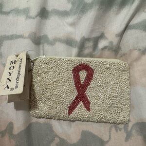 Moyna beaded pouch with breast cancer ribbon